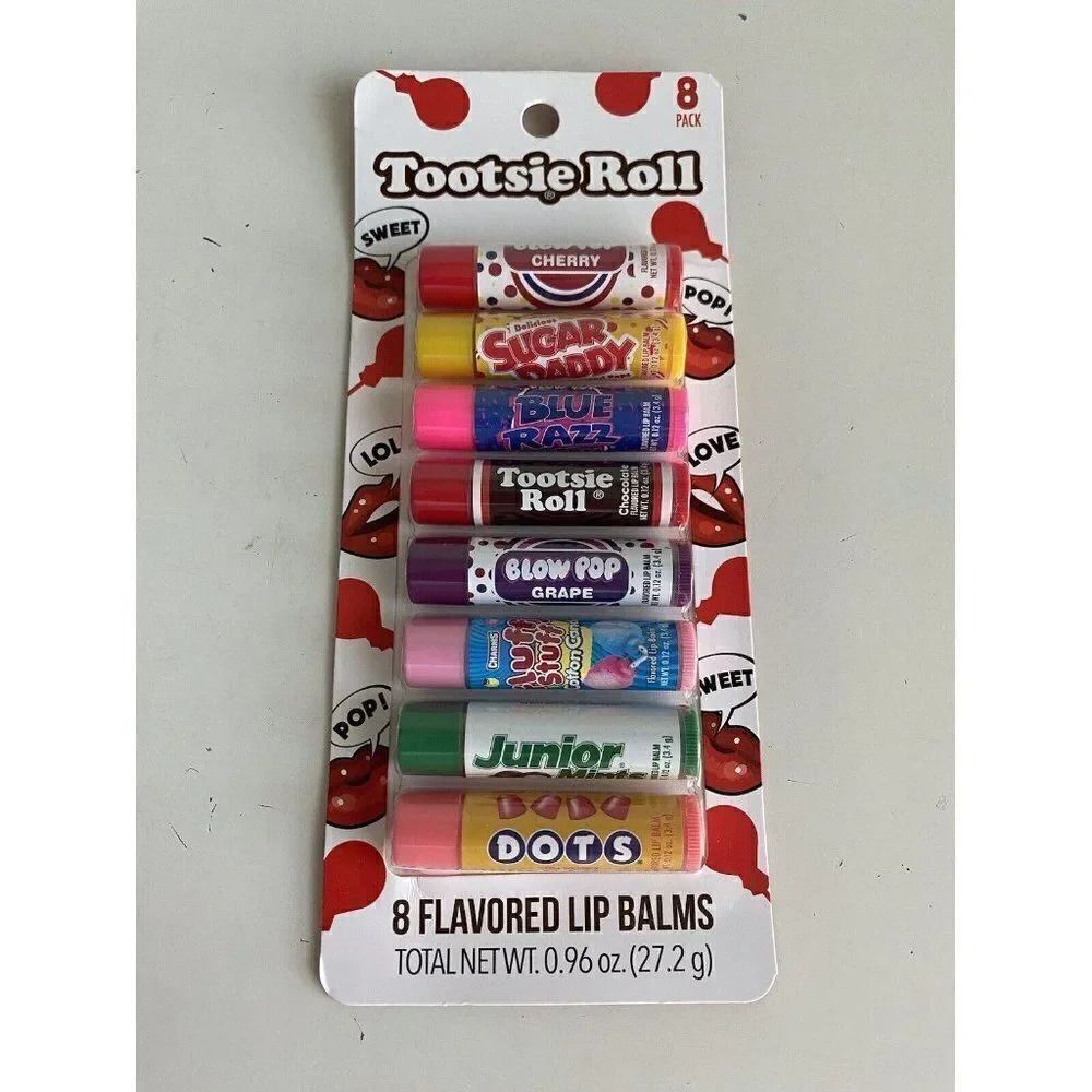 8 Pk Tootsie Roll Candy Flavored Lip Balms Blow Pop Dots Junior Mint Chap Stick